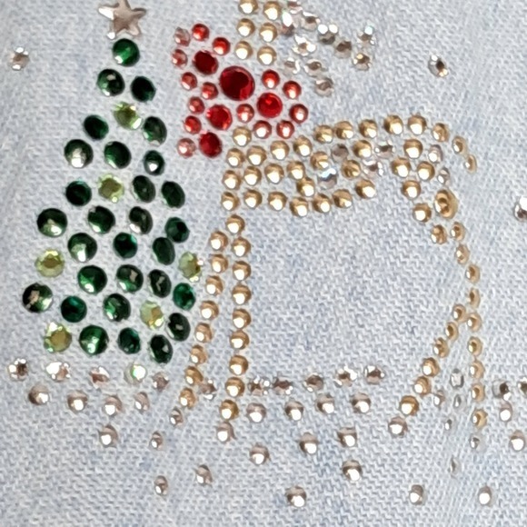 Christine Alexander XL Denim Rhinestone Christmas Shirt Holiday Long Sleeve - Picture 1 of 8